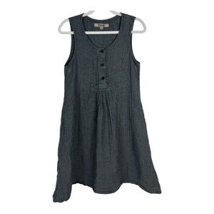 FLAX Sz P (4/6) Dress Gingham Linen Scoop Neck Sleeveless Black/Gray Lagenlook